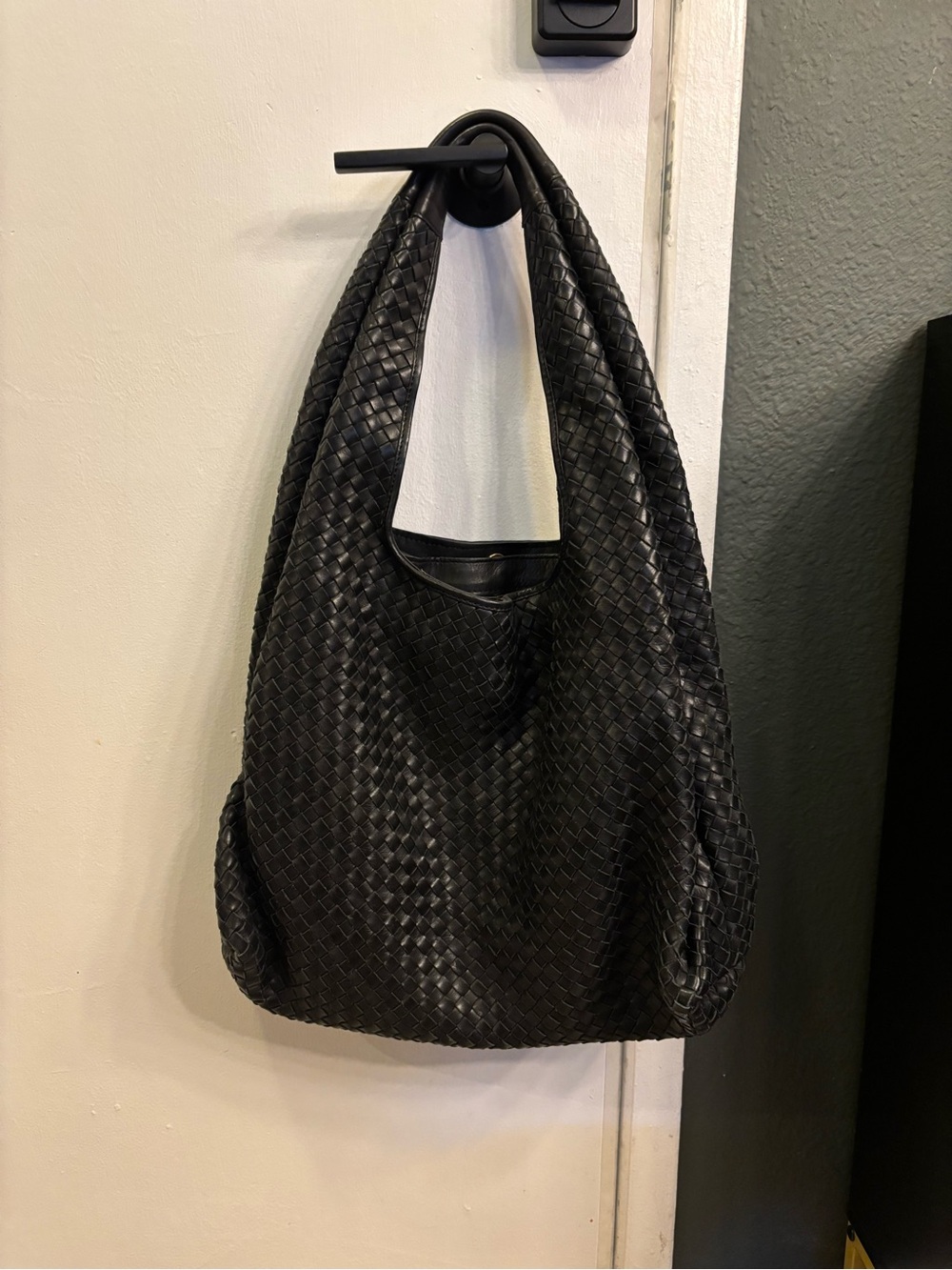 Black Woven Leather Shoulder Hobo